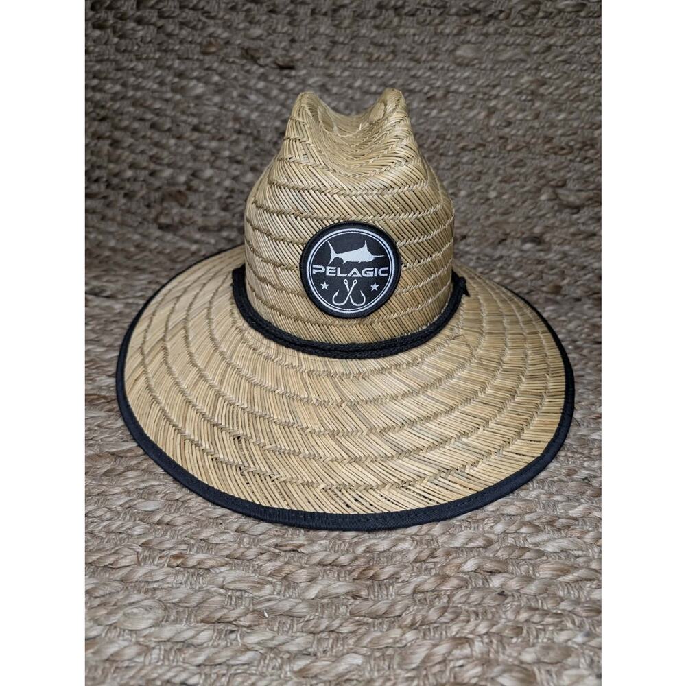 Pelagic Baja Wide Brim Straw Sun Hat One Size Chin Strap Beach Fishing Outdoor